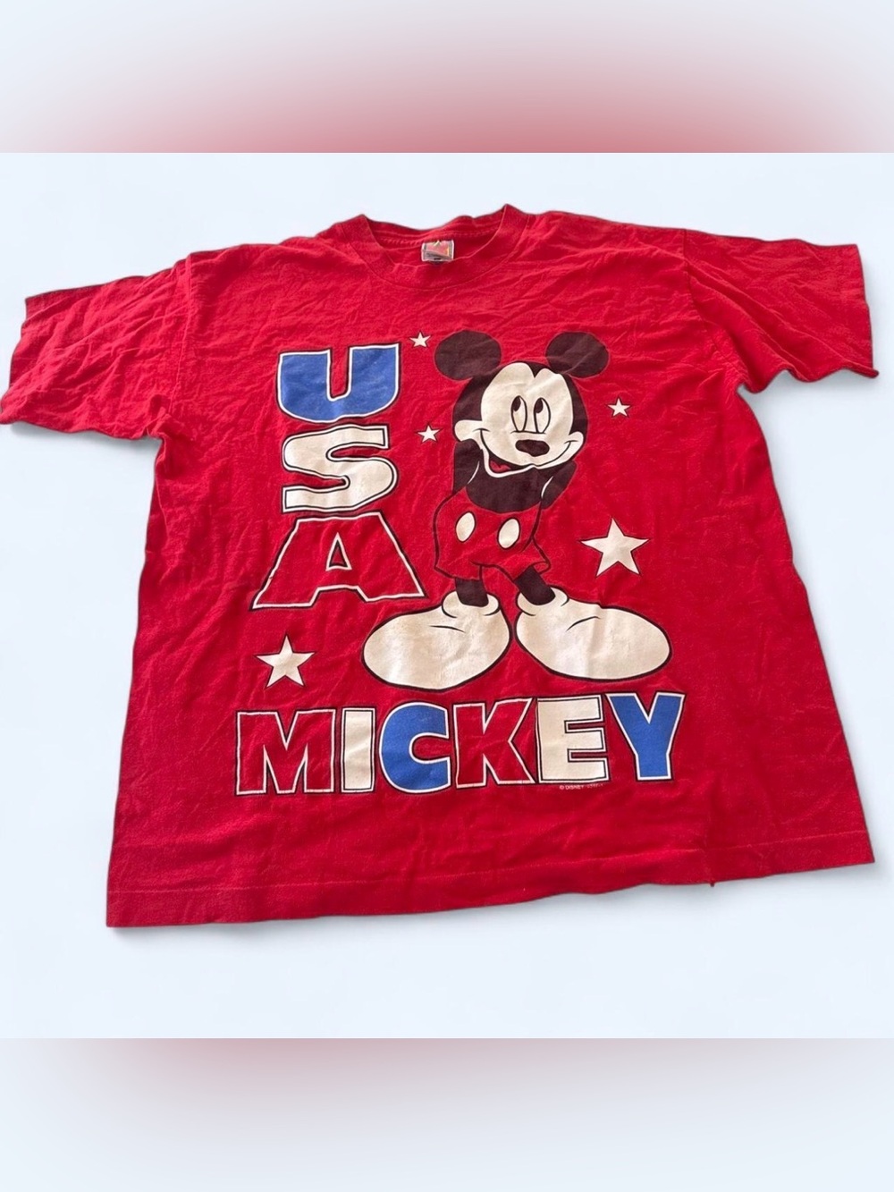 MICKEY UNLIMITED Americana vintage tee 100% cotton XL Red Mickey Mouse USA tee